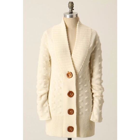 Charlie & Robin Bubbling Up Cardigan Size XS Cream Wool Sweater Anthropologie - Picture 1 of 12